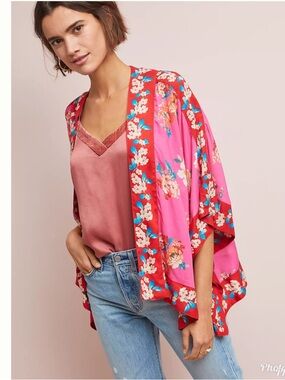 Anthropologie Mahila Rae kimono shrug pink floral OS one size